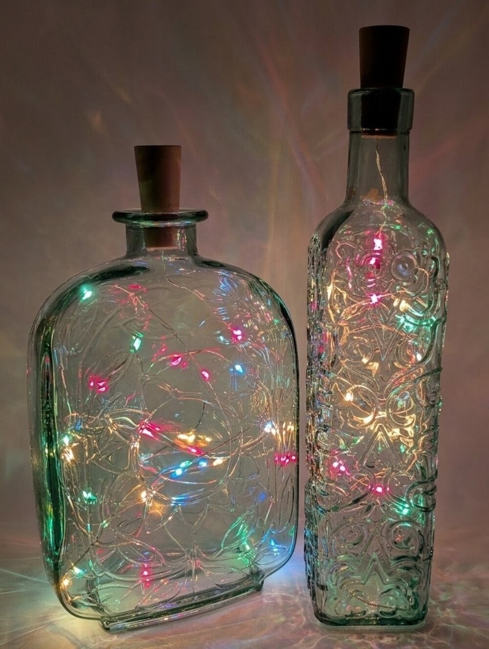 Decorative Clear Glass Bottles with Colorful Fairy Lights